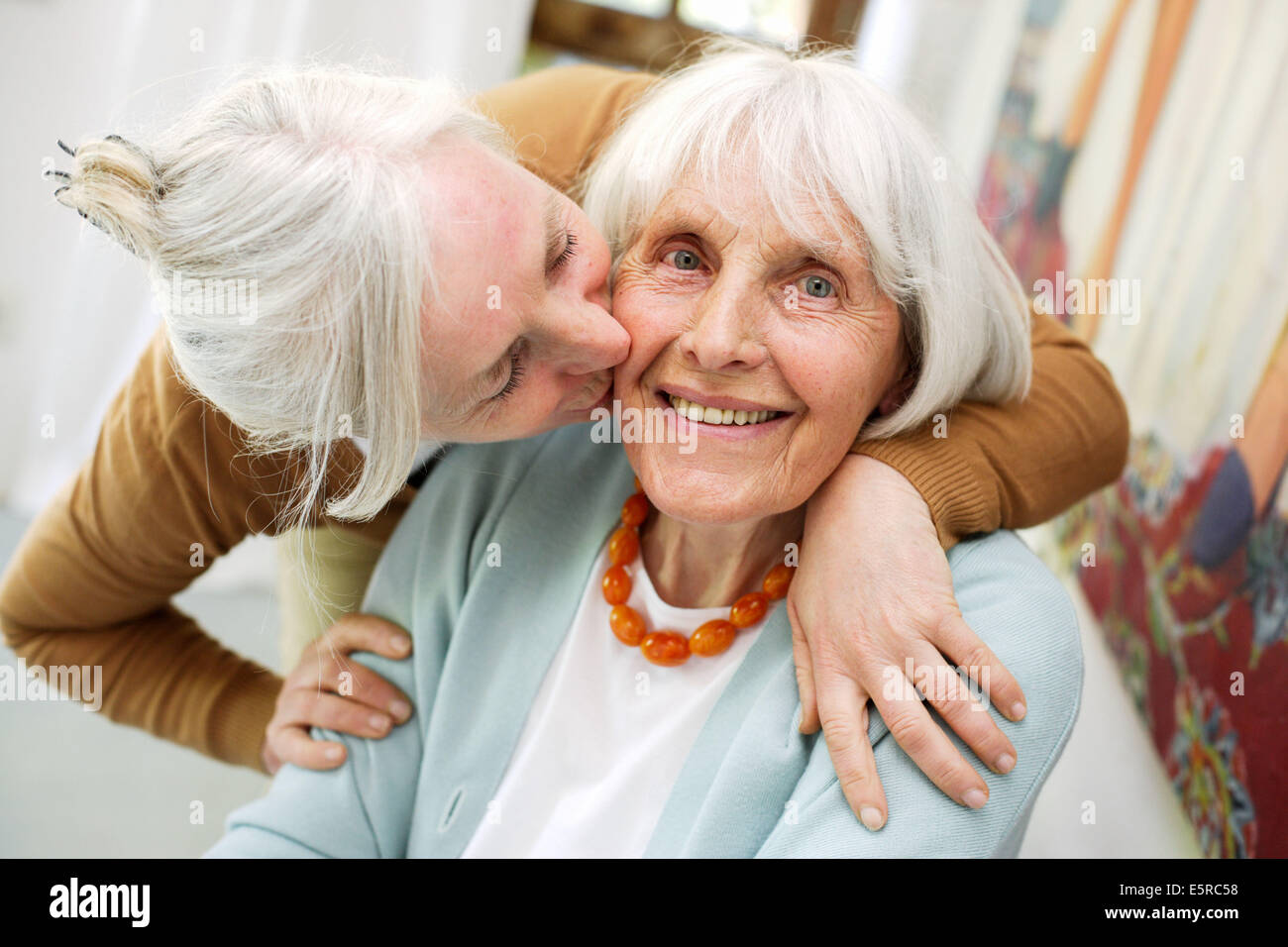 80 Year Old Woman With Her Daughter Stock Photo Alamy