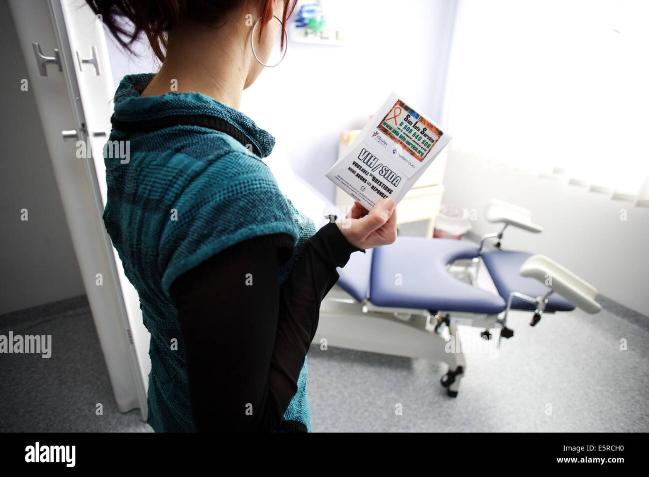 Aids prevention brochure at the Anonymous and Free Screening Center, Infectious and Tropical Diseases Department, Limoges Stock Photo