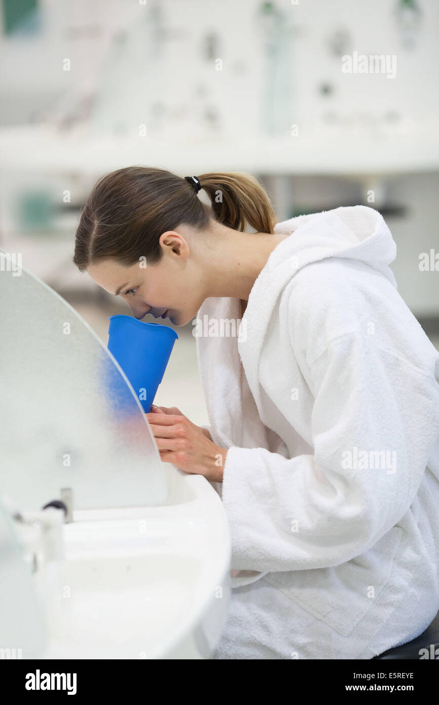 Course of treatment for asthmatic woman inhalation stock photo alamy