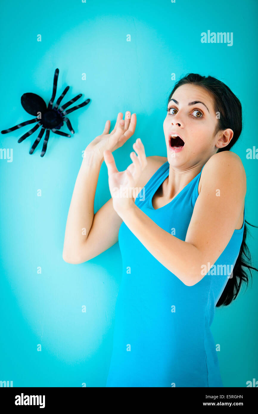 Conceptuel image of arachnophobia. Stock Photo