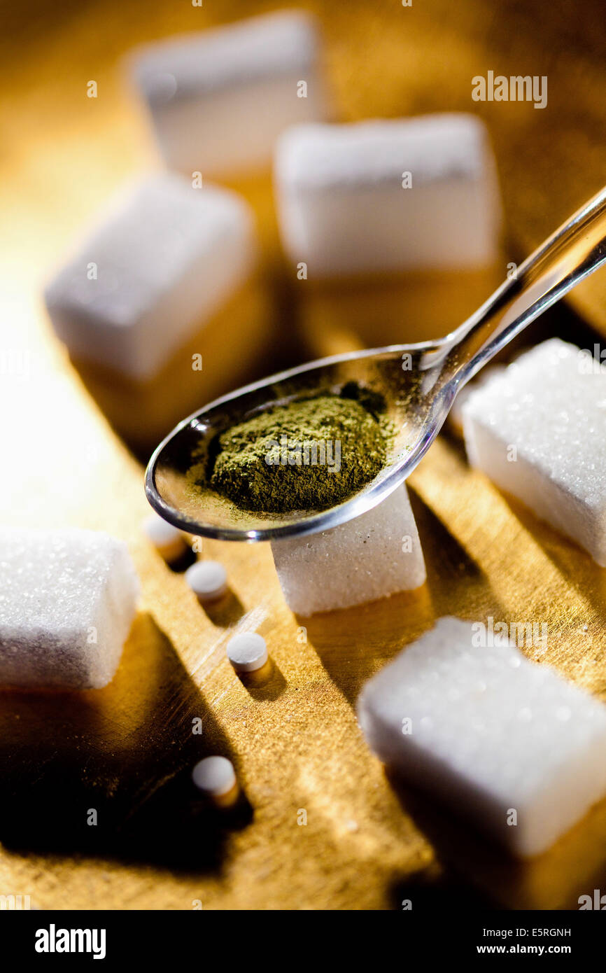Powdered stevia, natural sweetener Stock Photo Alamy
