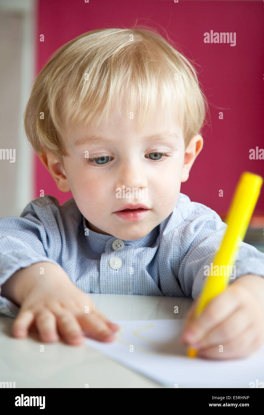 3 year old boy drawing Stock Photo - Alamy