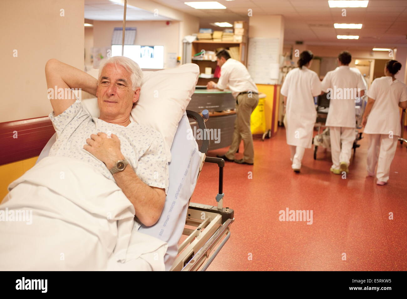 Patient in the examinations and treatments area, Emergency Department, Limoges hospital, France. Stock Photo