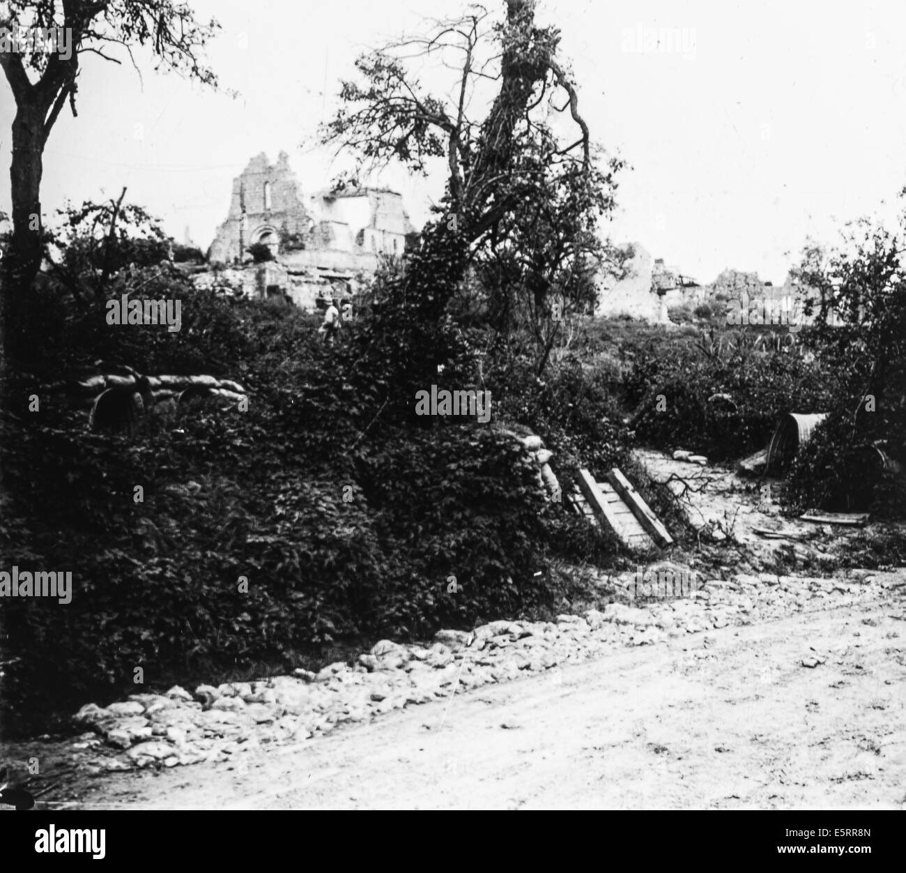 Ruined village of Vassogne in 1917, Aisne, France. Stock Photo