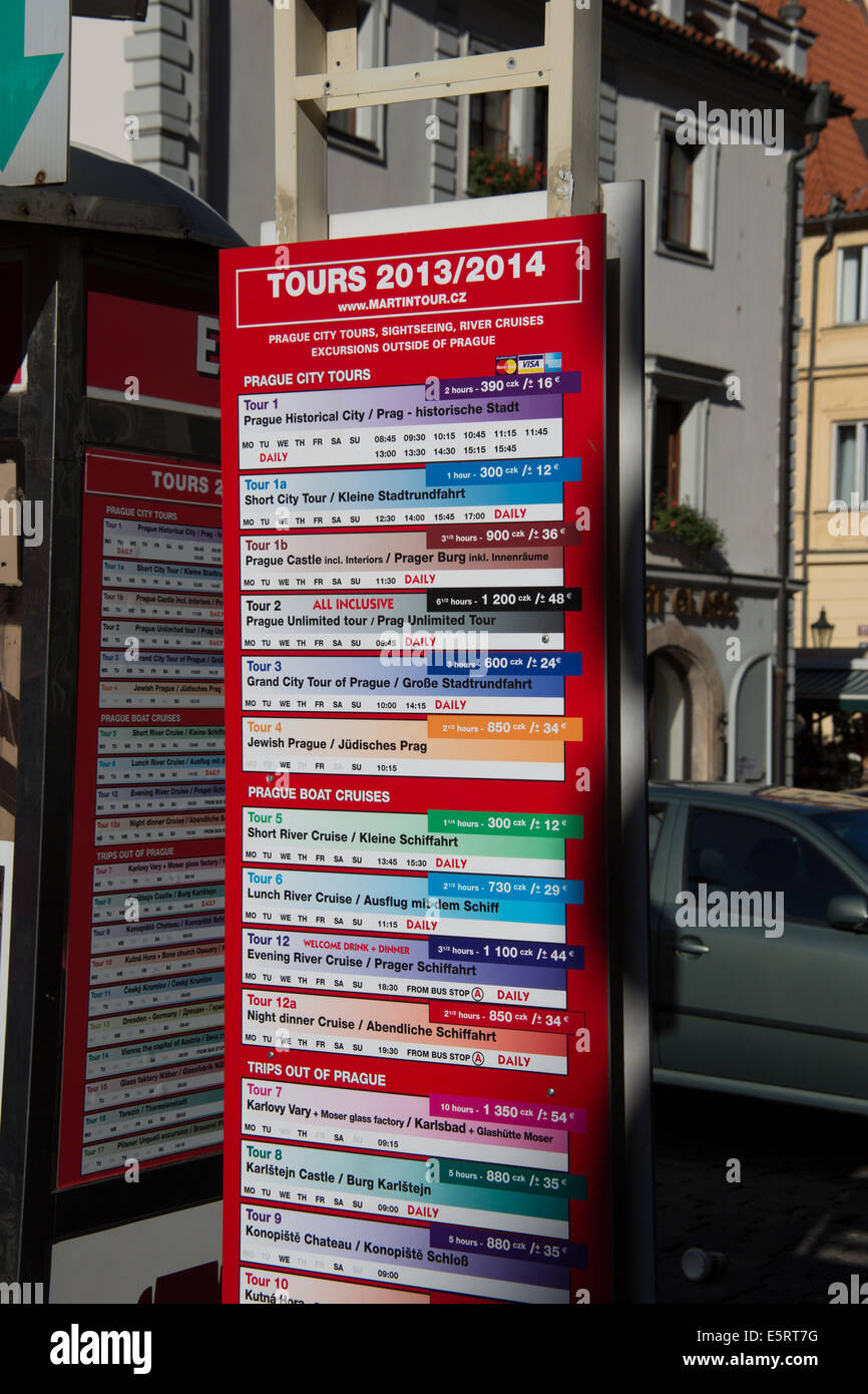 Tourist tour sign in the Old town of Prague, Czech Republic Stock Photo