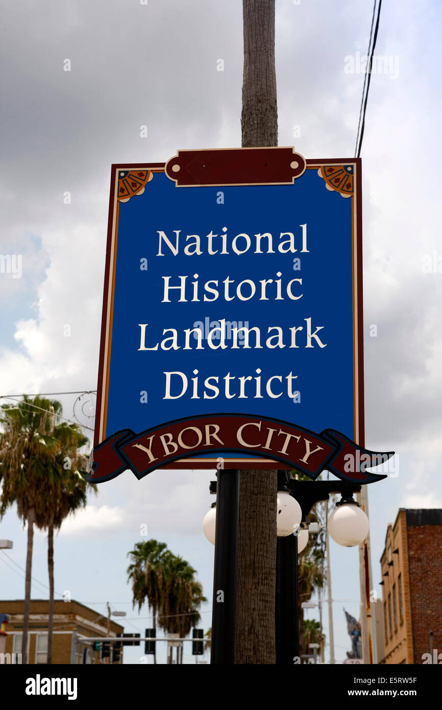 National Historic Landmark District signpost in Ybor City Tampa Florida
