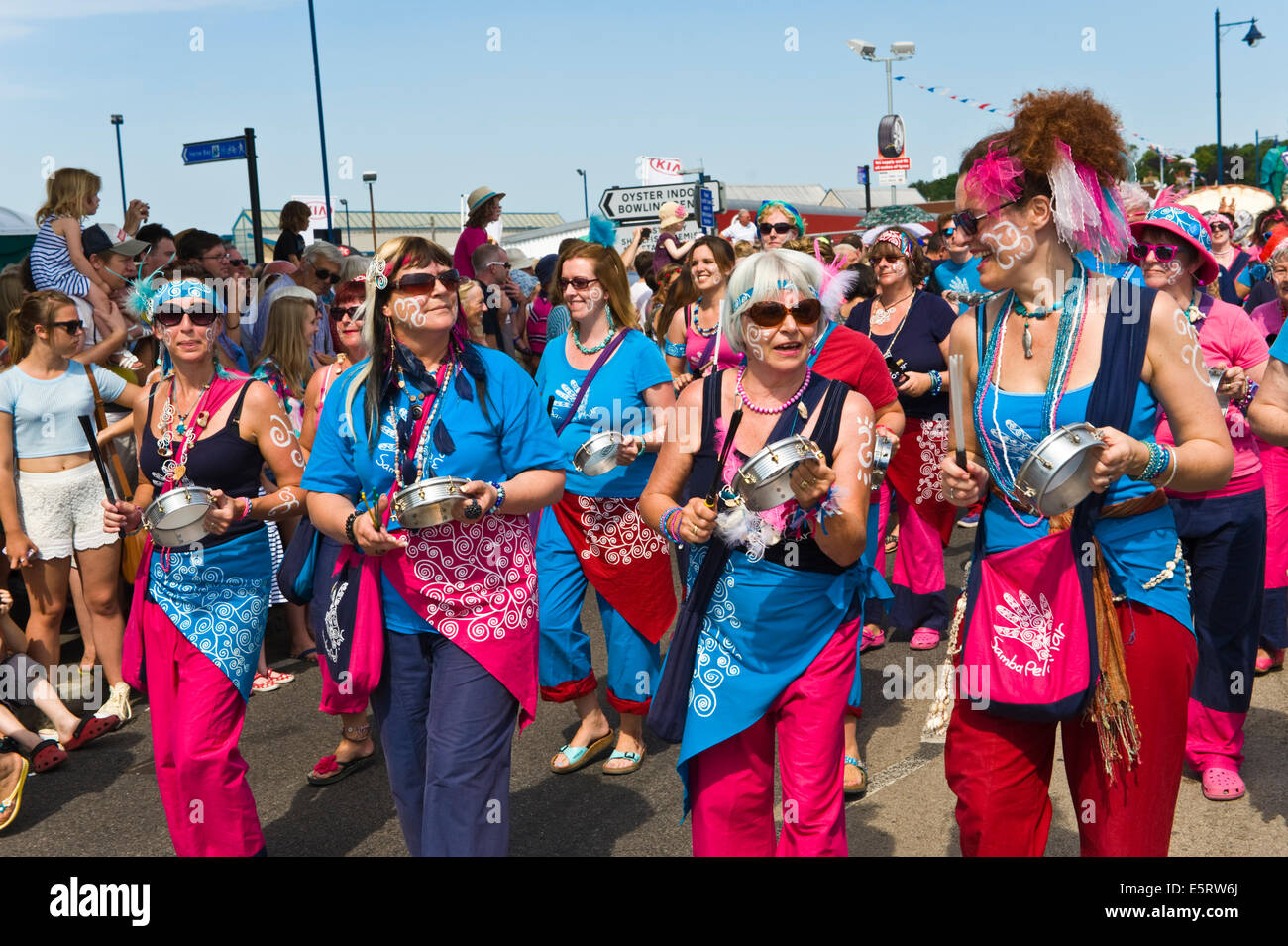 Samba band in parade at Whitstable Oyster Festival Kent England UK Stock Photo