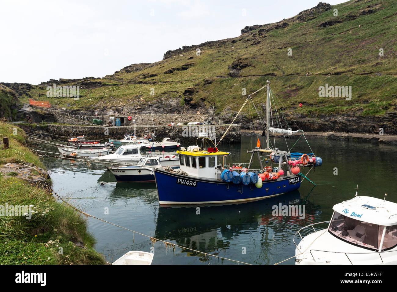 Fishing Boats Moored in Boscastle Harbour, Cornwall, England Stock Photo