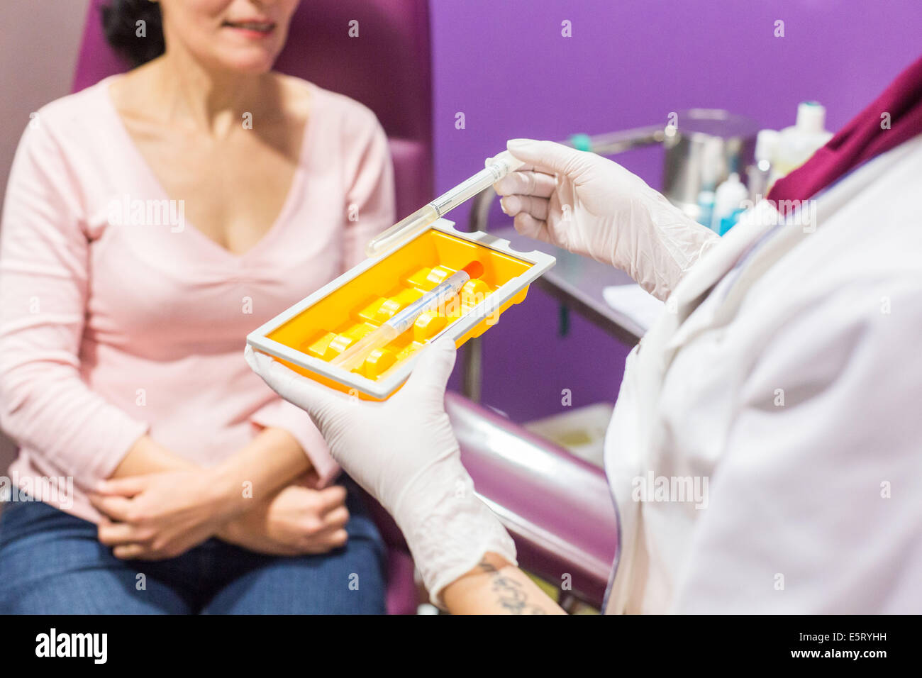 Oral flora testing in a medical laboratory. Stock Photo