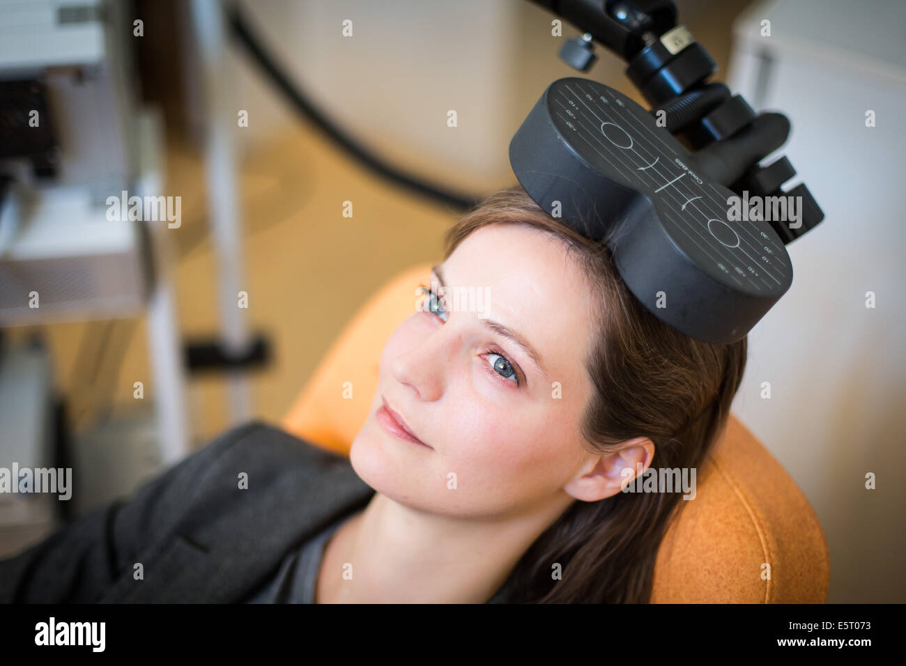 Transcranial magnetic stimulation (TMS), Department of Psychiatry, Pitie-Salpetriere hospital, France. Stock Photo