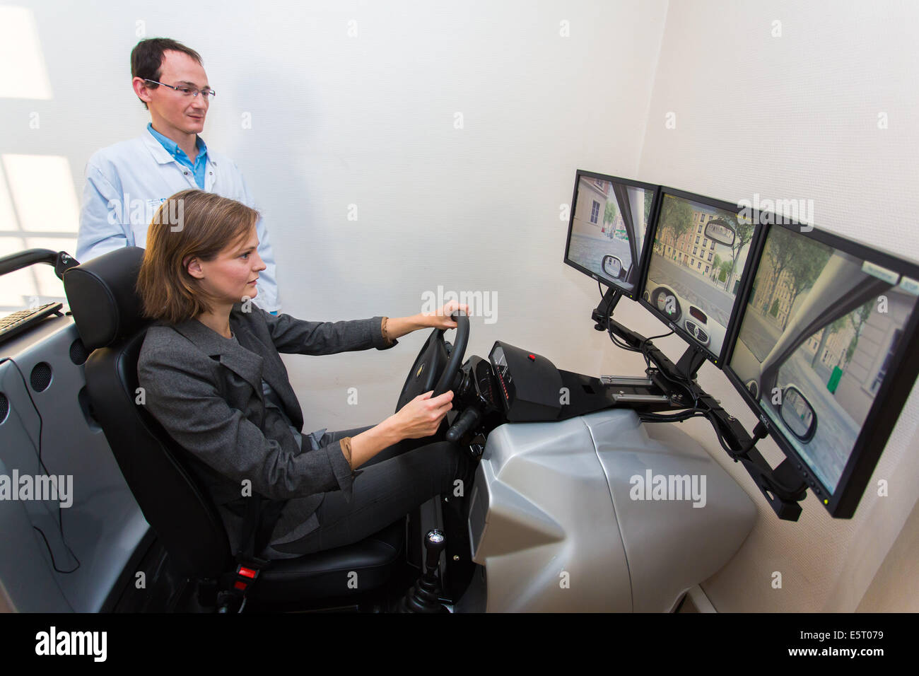 Woman driving during a session of virtual reality therapy with a