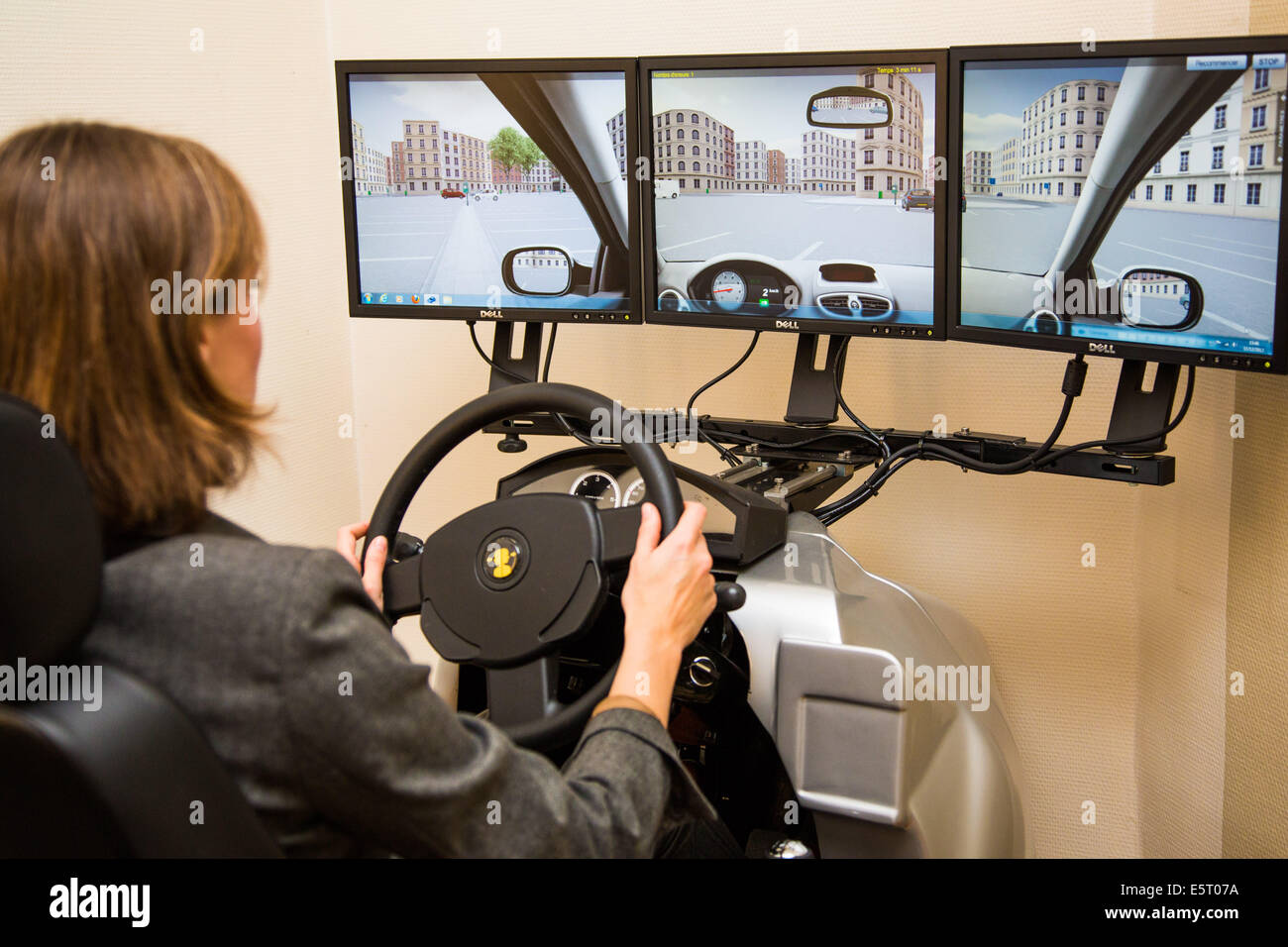 Woman driving during a session of virtual reality therapy with a
