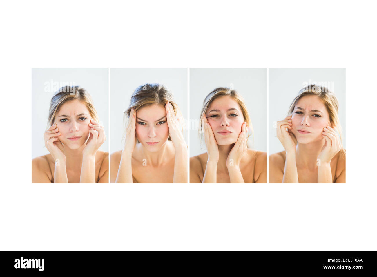 Woman stretching the skin of her face. Stock Photo