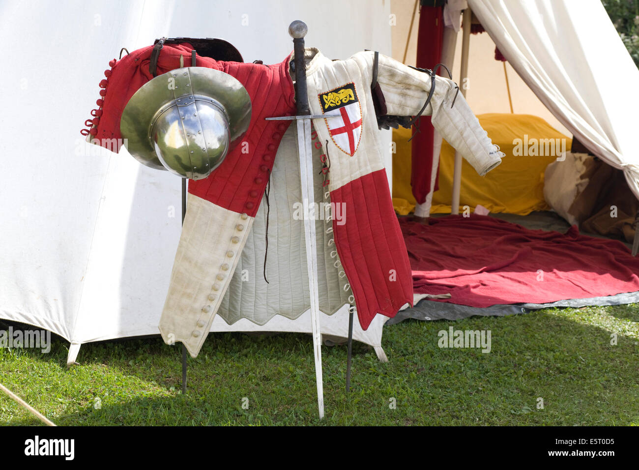 Medieval sword and tunic at the re-enactment of the battle of Tewkesbury. 2014 Stock Photo