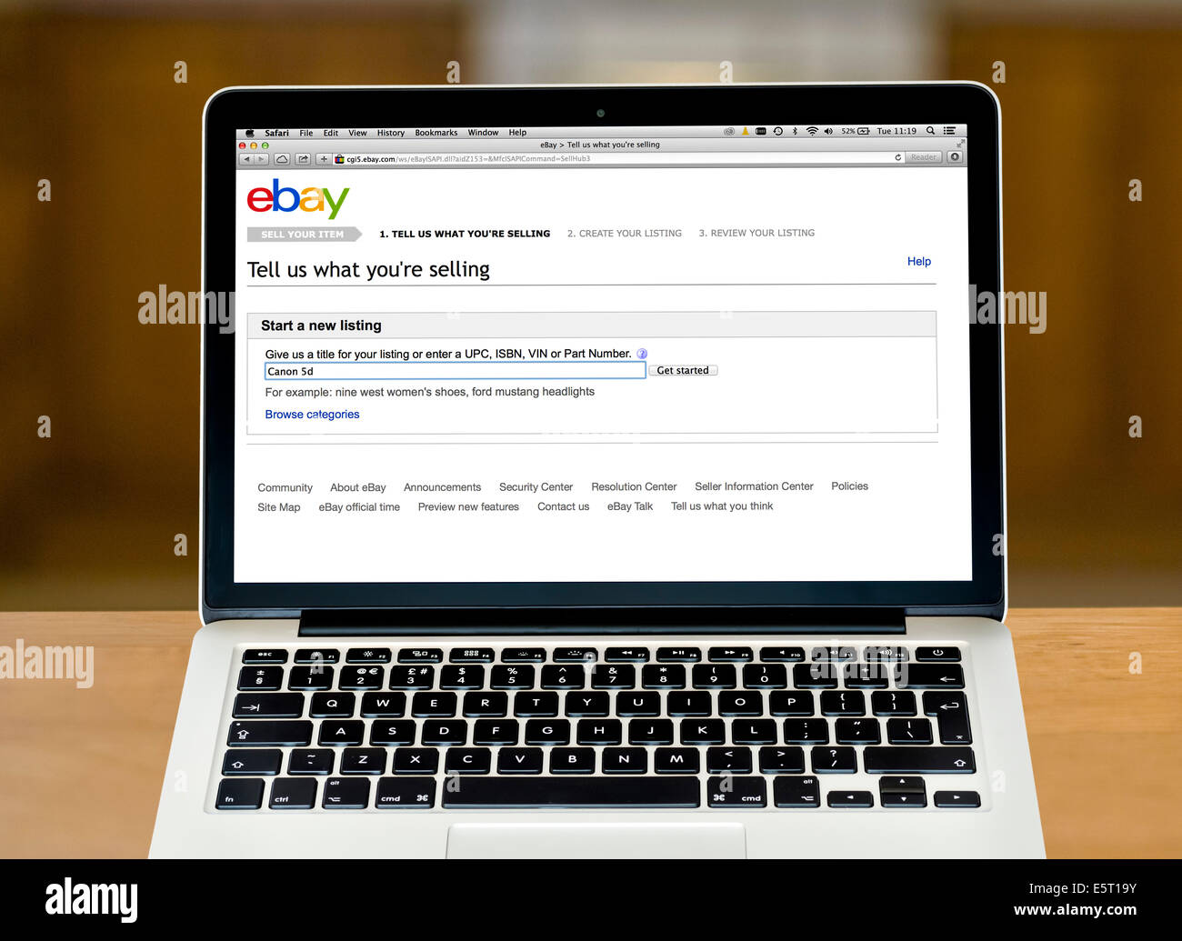 Selling an item on Ebay.com, viewed on a 13' Apple MacBook Pro Retina computer Stock Photo