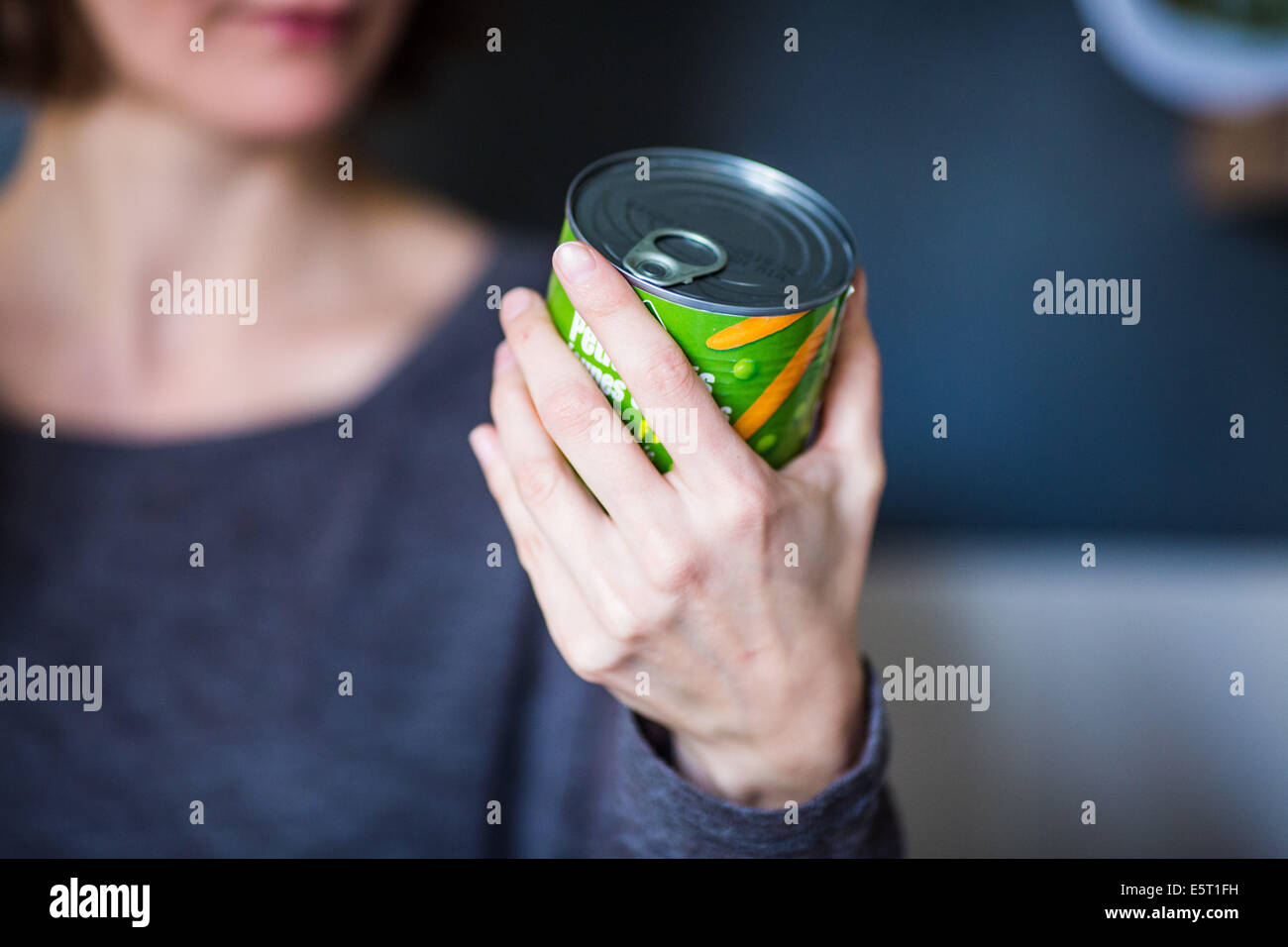 Woman checking the composition and nutrition facts. Stock Photo