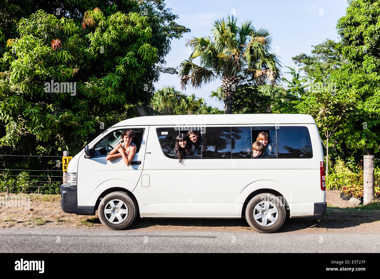 Children in a van on holidays Stock Photo Alamy