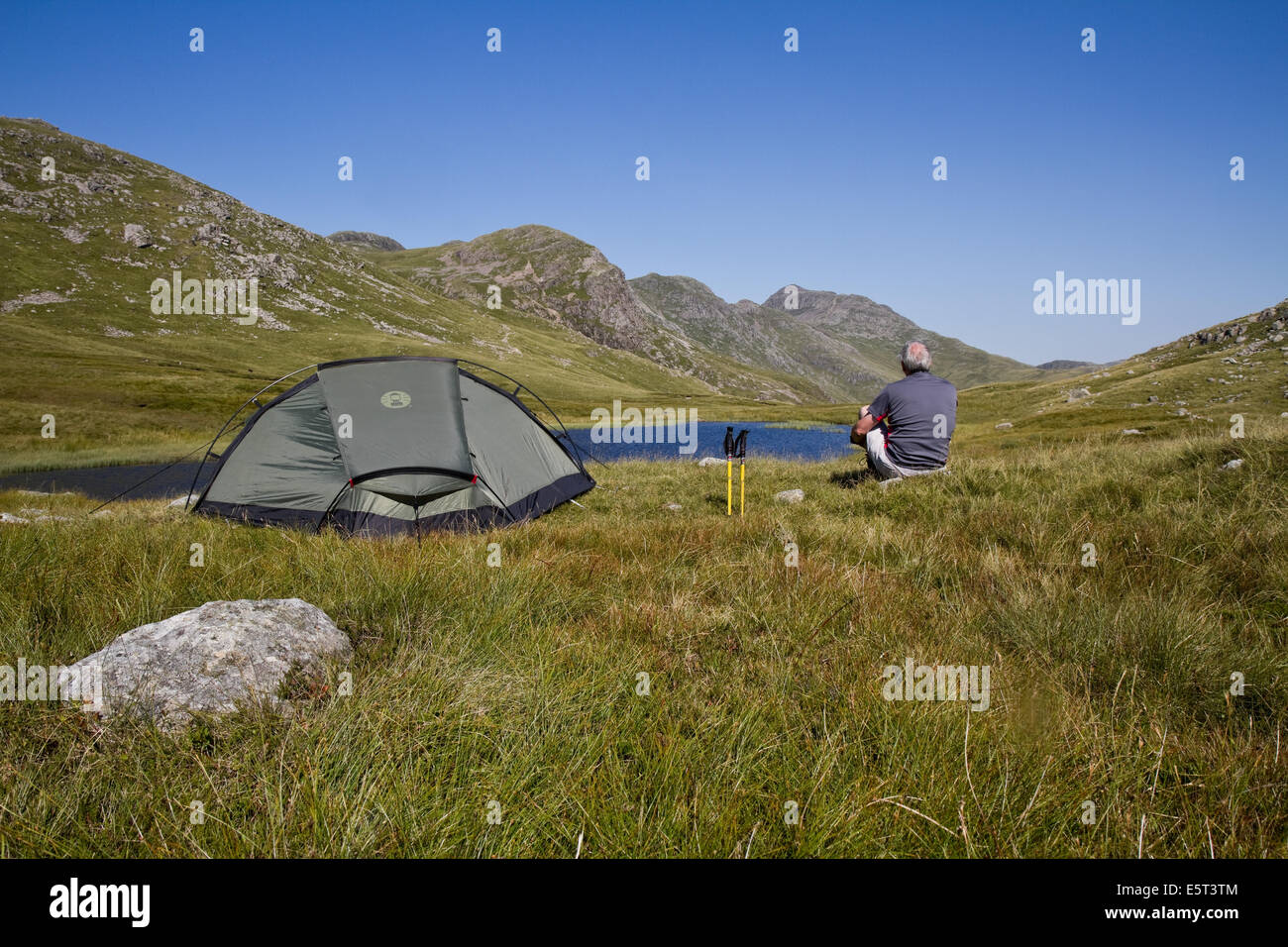 Wild camp at Red Tarn, Great Langdale Stock Photo