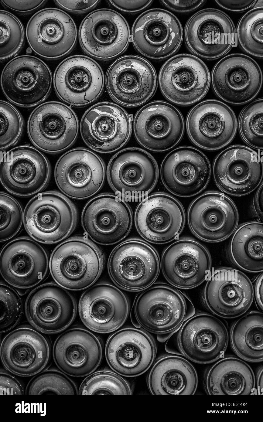 Used spray paint cans stacked up in Berlin Stock Photo Alamy
