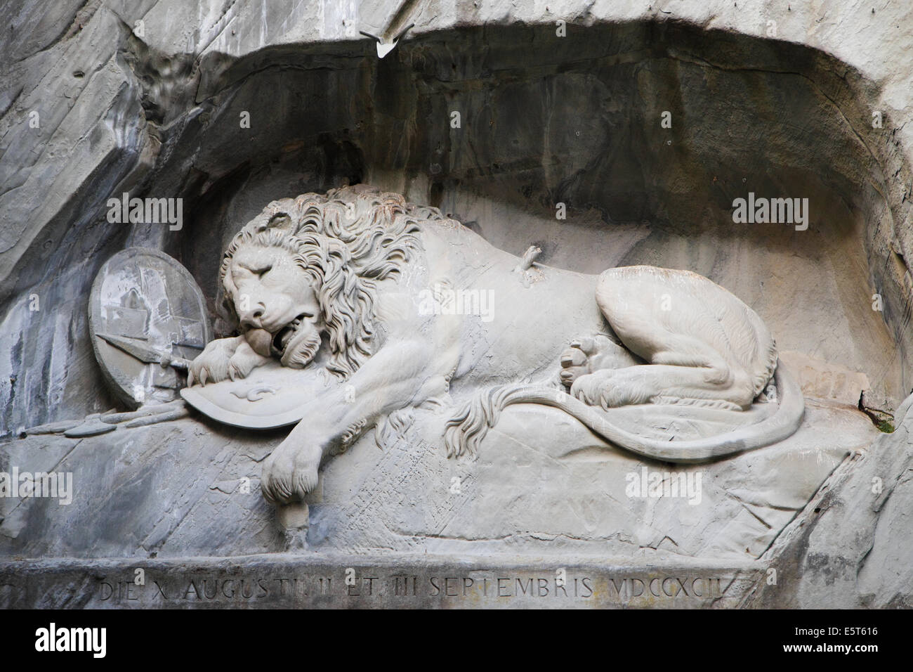 The Lion Monument, designed by Bertel Thorvaldsen and hewn in 1821 by Lukas Ahorn in Lucerne, Switzerland. Stock Photo