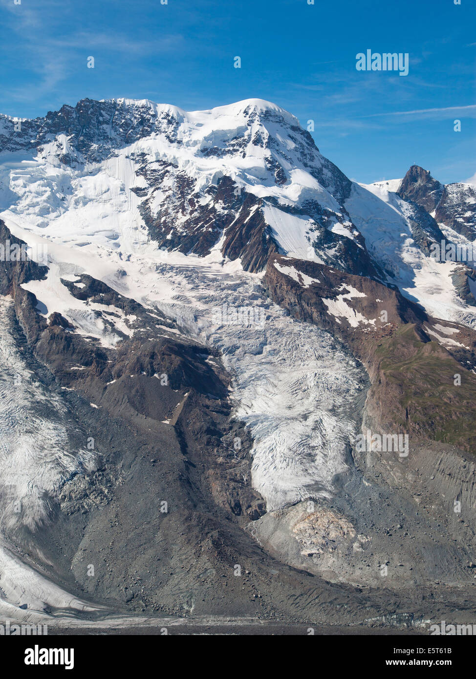 Breithorn Glacier in the Swiss Alps. Stock Photo
