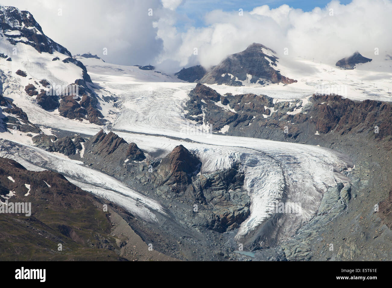 Theodul glacier in the Swiss Alps. Stock Photo