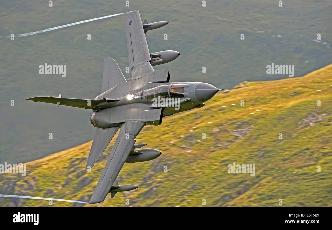 RAF Panavia Tornado GR4 flying low level flying area seven (LFA 7) Mach Loop Stock Photo