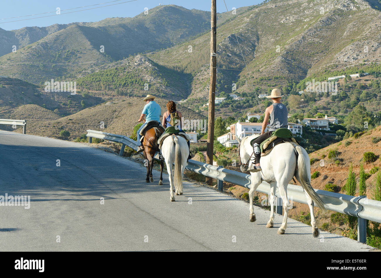 Horseback riding trip through the mountains in Southern Spain, Mijas, Malaga. Stock Photo