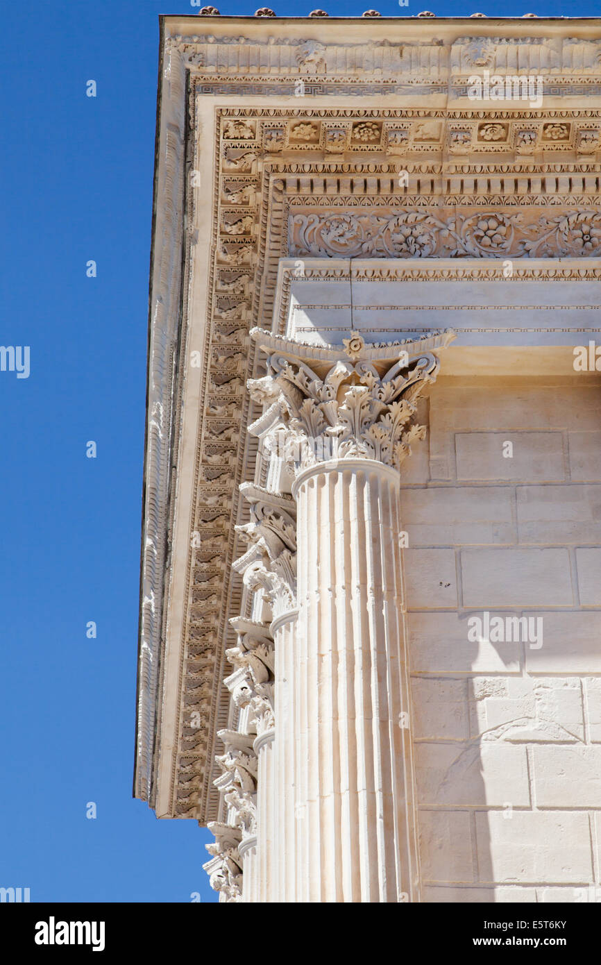 Corinthian capitals of the Maison Carree in Nimes, France. Stock Photo