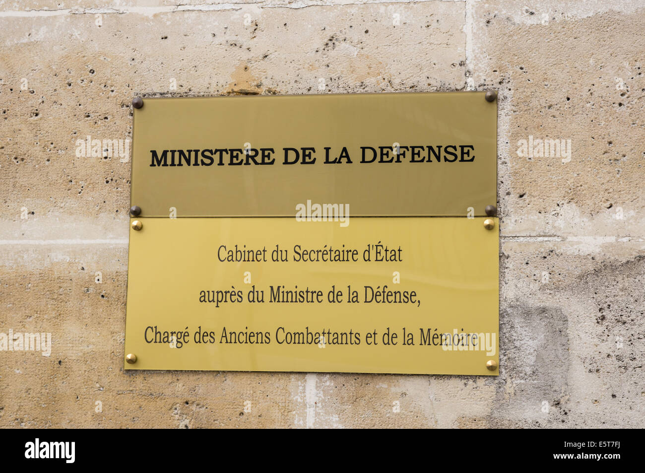 Ministry of defense defence plate on government building, Paris, France Stock Photo