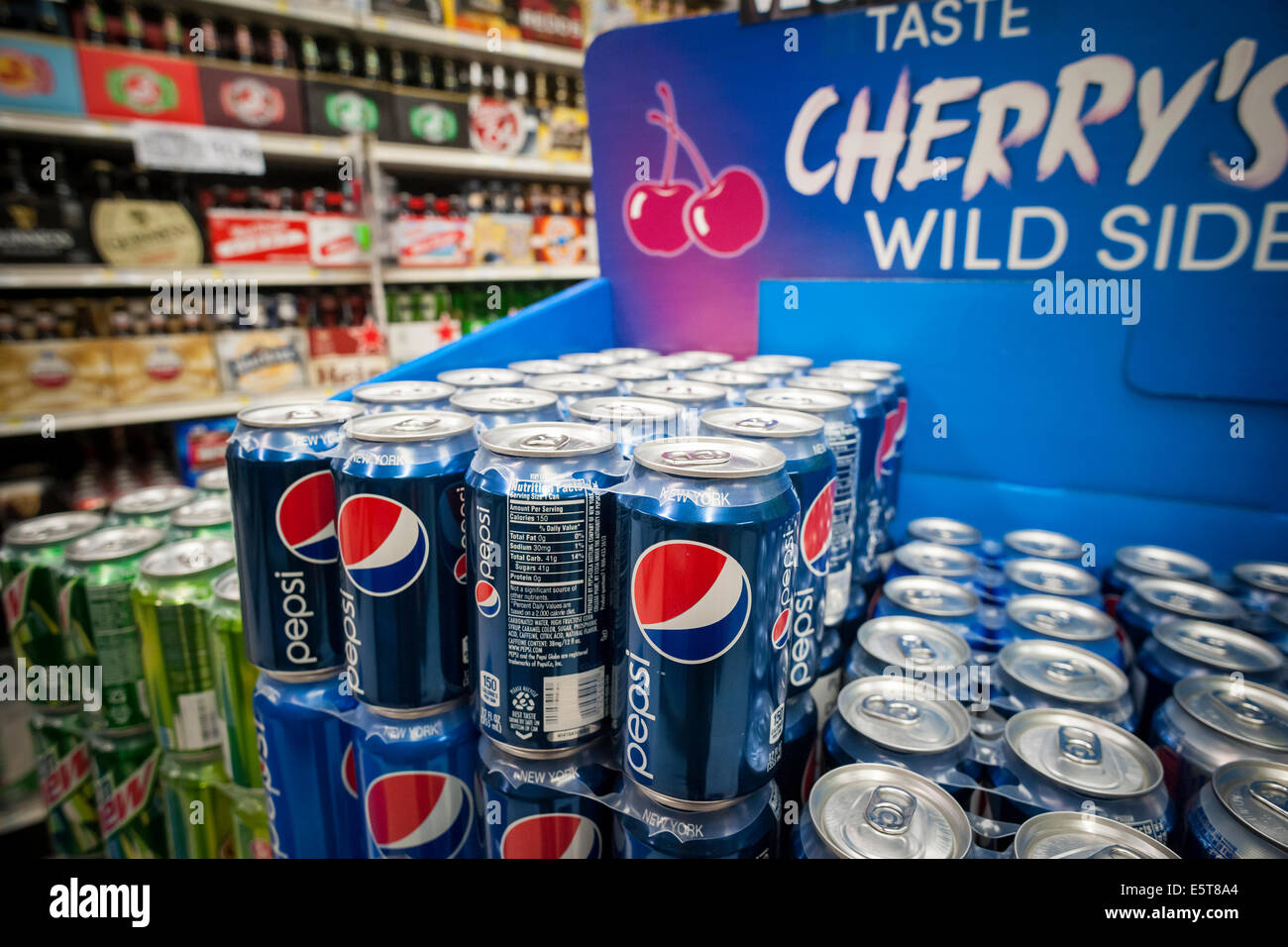 Cans of Pepsi in a promotional display in a grocery store in New York Stock  Photo - Alamy