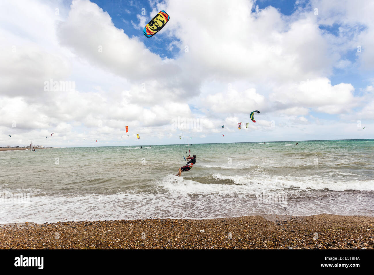 Kite surfing, Worthing, West Sussex, UK. Stock Photo