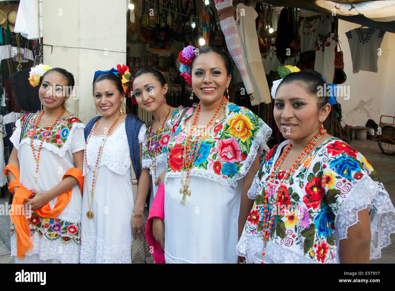 Female performers dressed for carnival Merida Yucatan Mexico Stock Photo