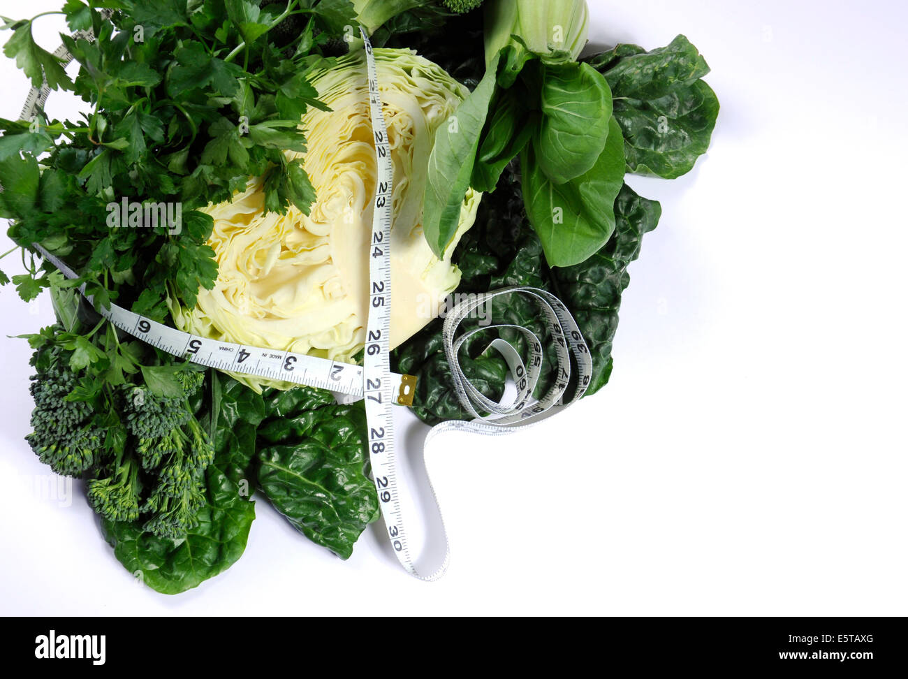 Healthy diet health foods with leafy green vegetables including cabbage