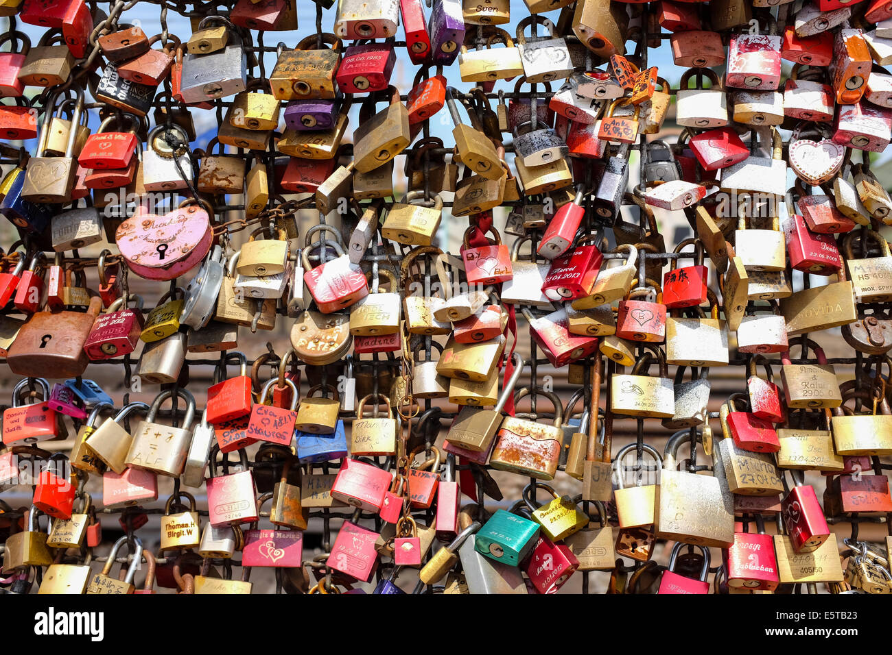 Padlocks symbolizing love forever on the wall of love in the Hohenzollern Bridge inCologne, Germany Stock Photo