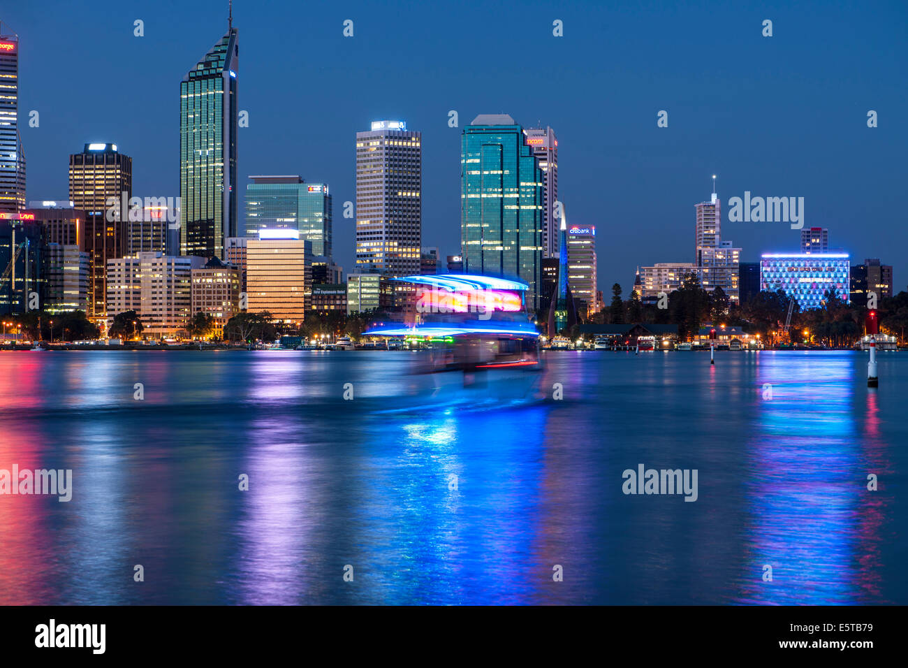 Swan river at night, Perth, WA Stock Photo