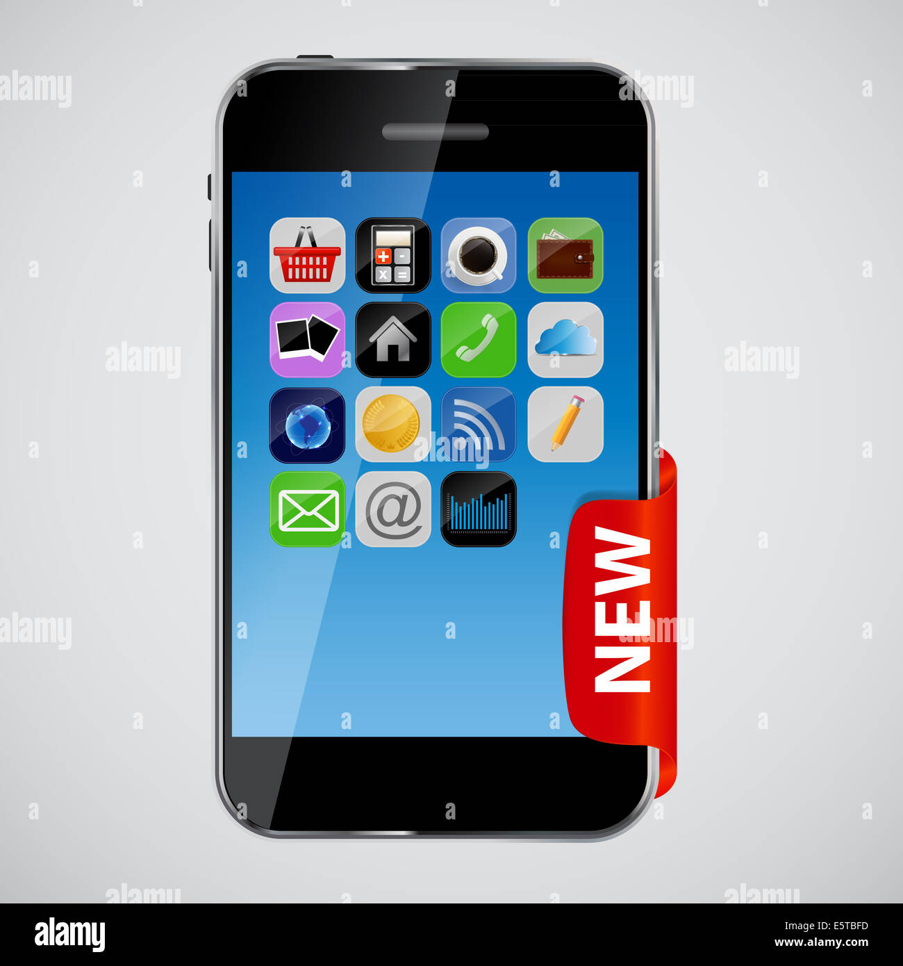 Mobile Phone with Red Label Vector Illustration Stock Photo