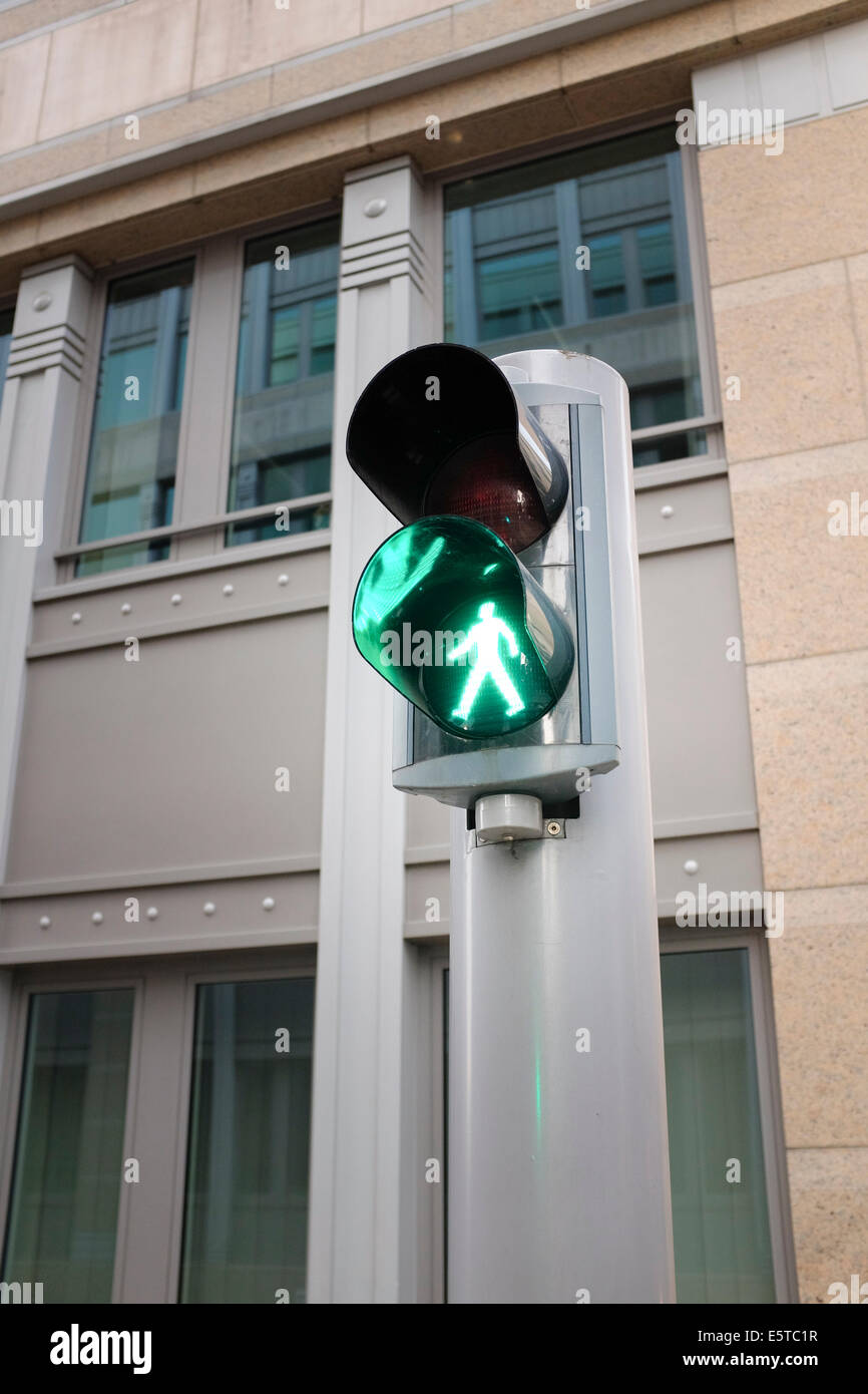 Pedestrians Traffic Light In Green In Brussels Belgium Stock