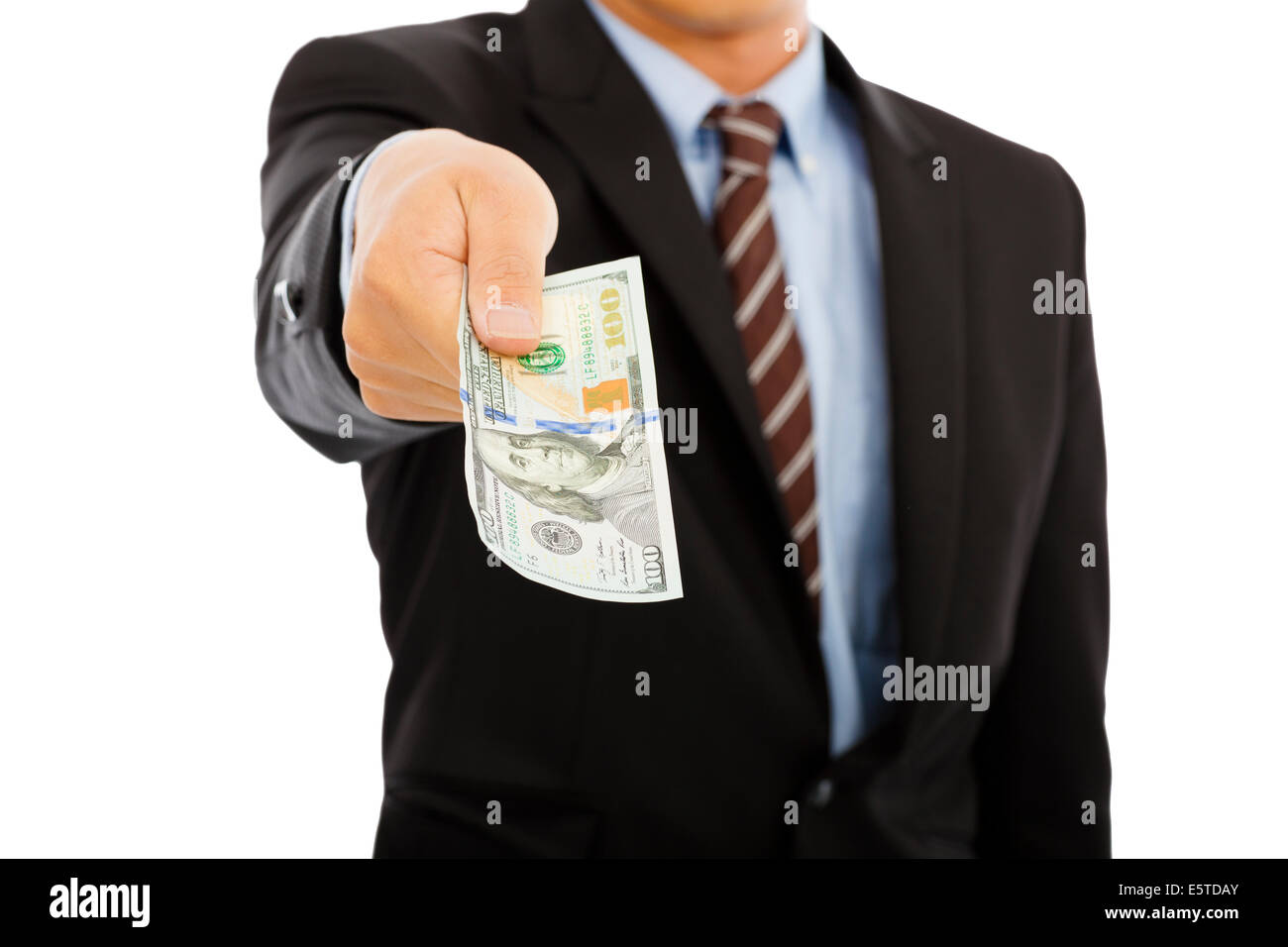 business man holding us dollar money. isolated on white background Stock Photo