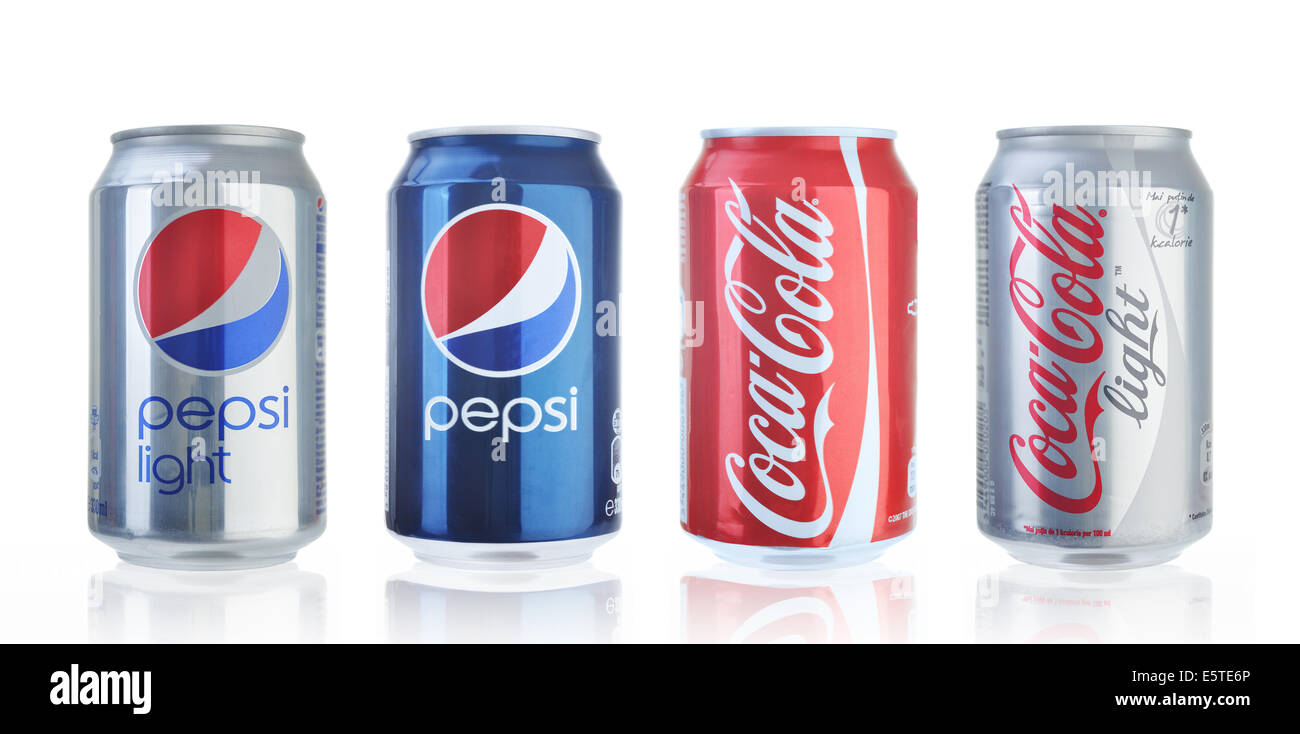 Coca-Cola and Pepsi Cans Isolated On White Stock Photo