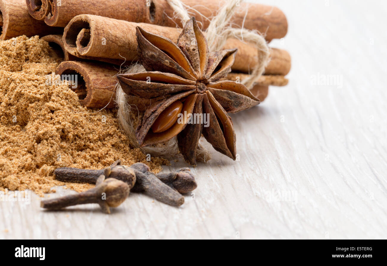 Cloves, anise and cinnamon isolated on white background Stock Photo