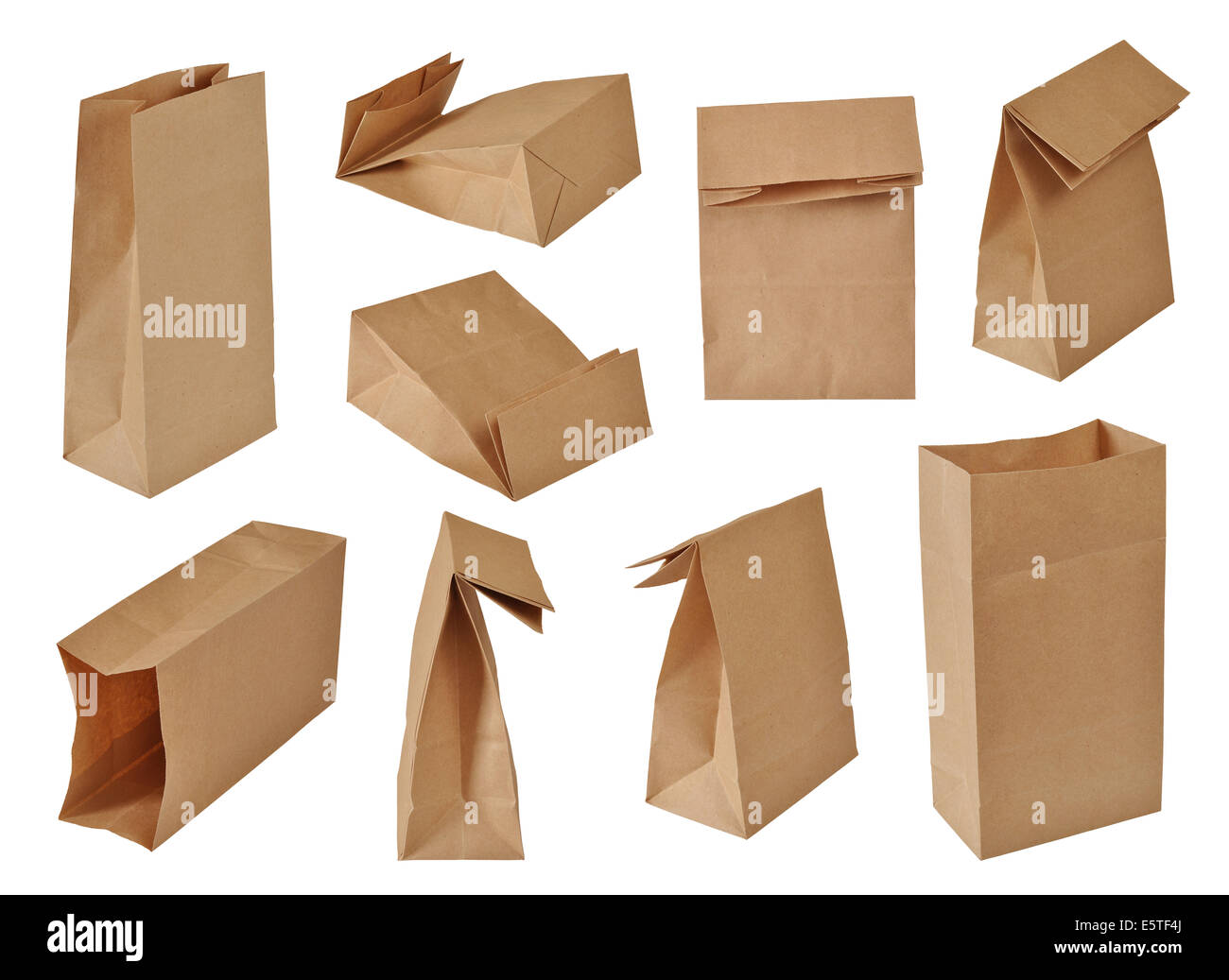 collection of brown paper bags. Isolated on white Stock Photo