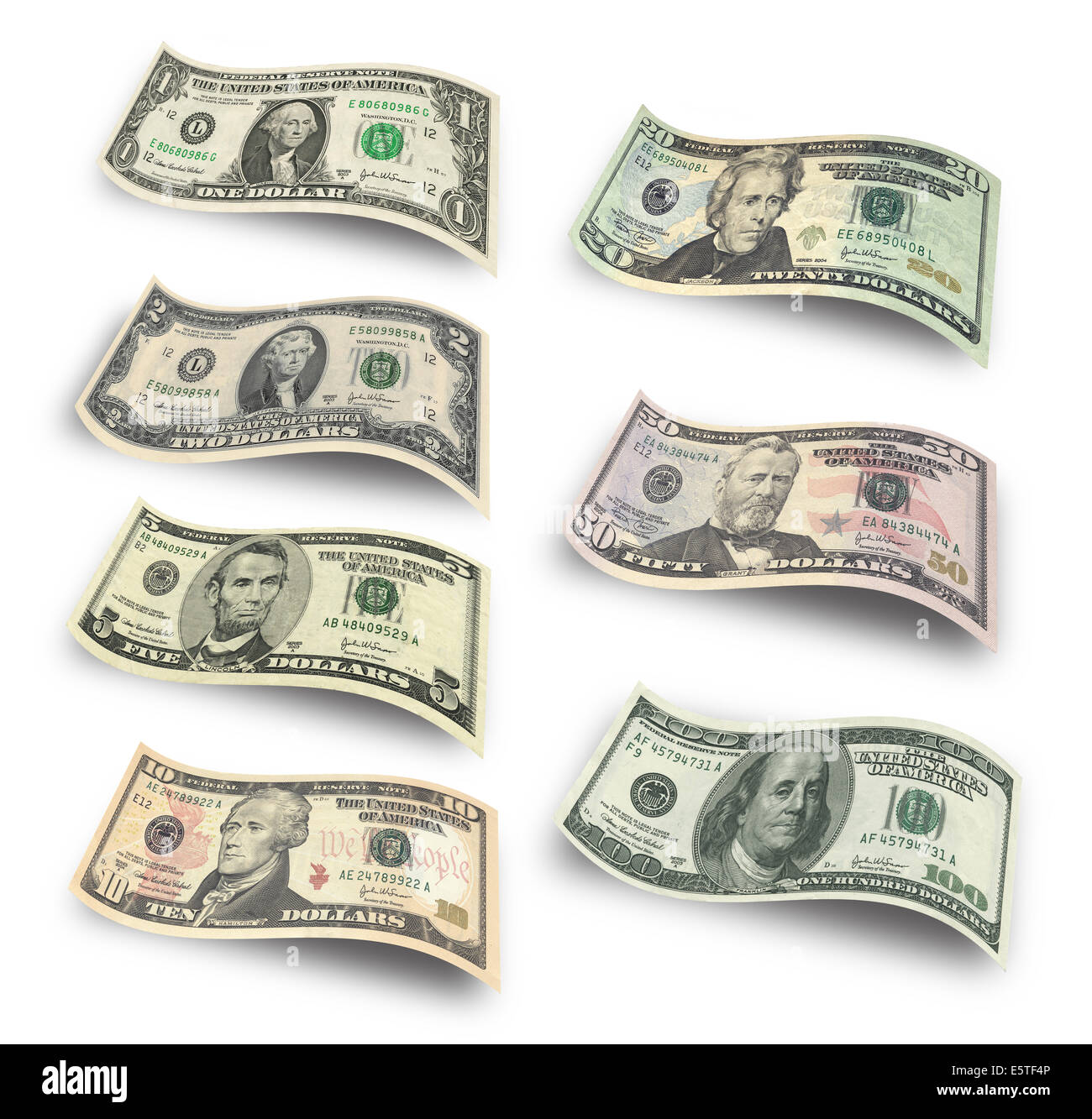 Collection of dollar banknotes. Isolated over white Stock Photo
