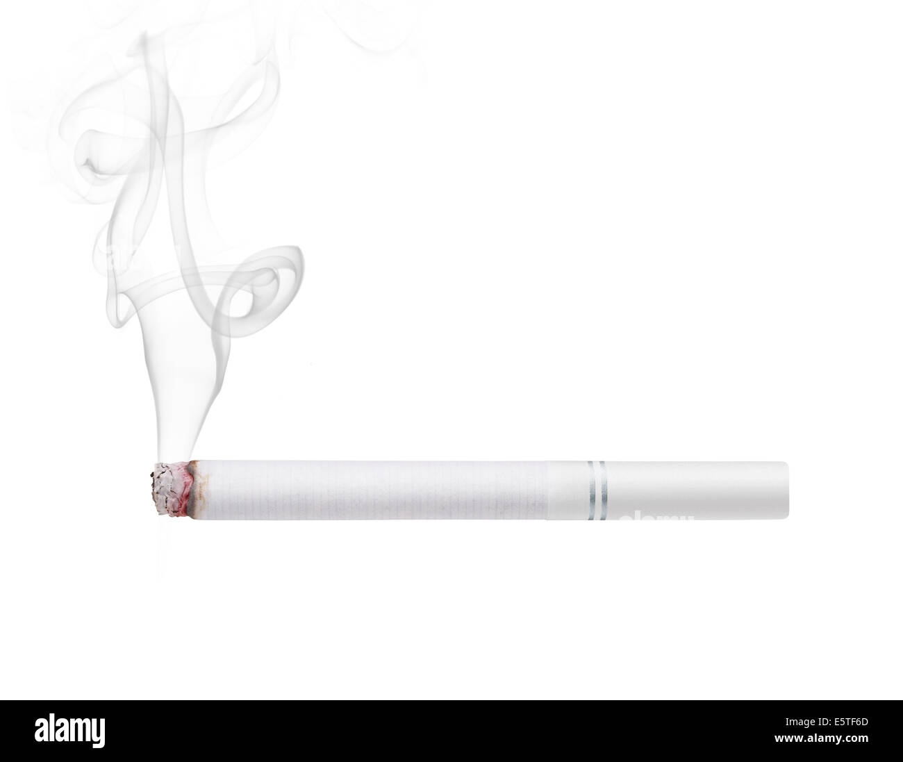 Smoking cigarette with white filter isolated on white background Stock Photo