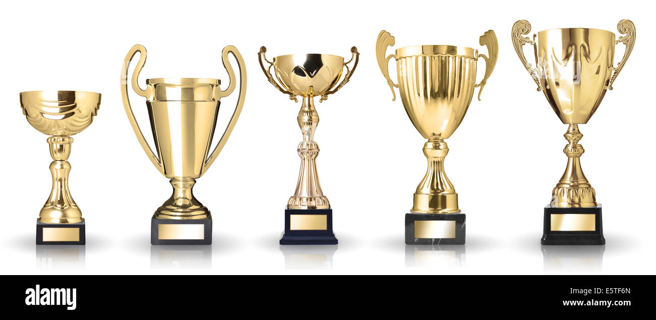 Set of golden trophies. Isolated on white background Stock Photo - Alamy