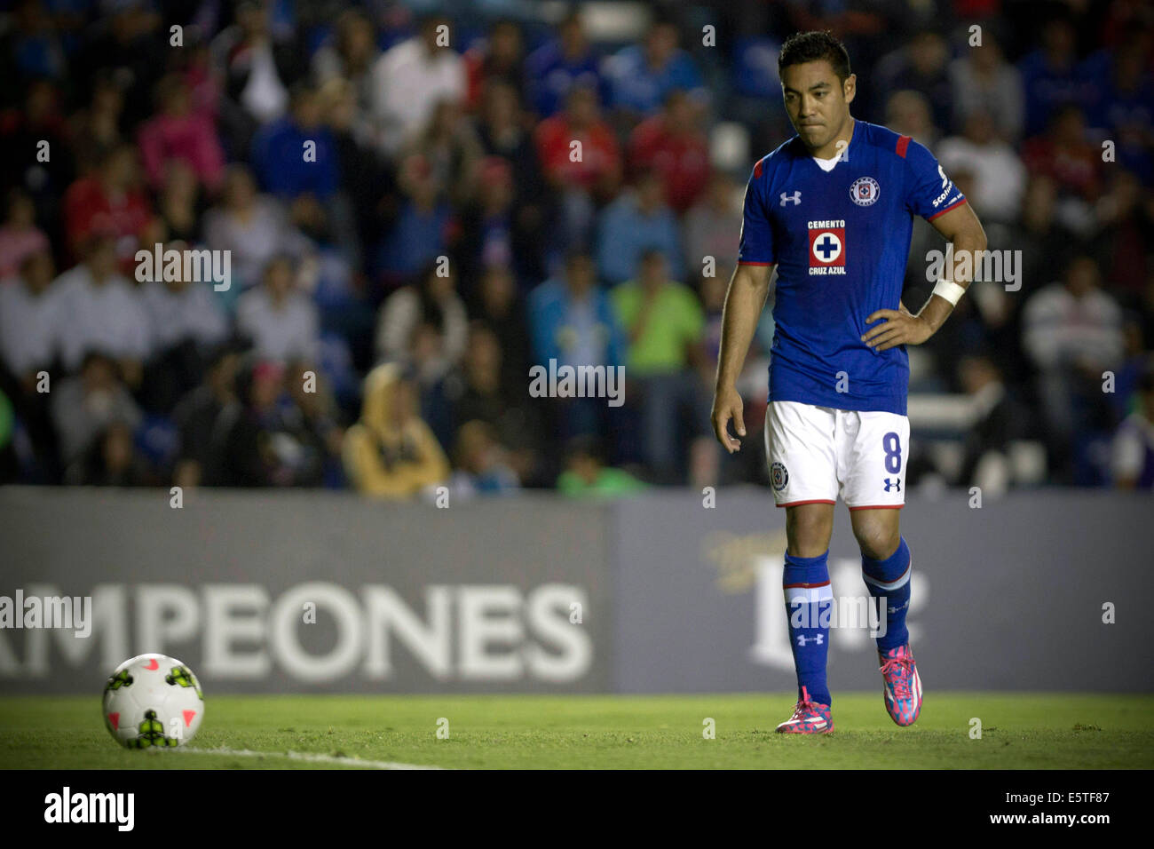 Mexico City, Mexico. 5th Aug, 2014. Marco Fabian, of Mexico's Cruz Azul, reacts during a match of groups first phase of CONCACAF's Champions League 2014-2015, against Costa Rica's Alajuelense, held at Azul Stadium, in Mexico City, capital of Mexico, on Aug. 5, 2014. Credit:  Alejandro Ayala/Xinhua/Alamy Live News Stock Photo