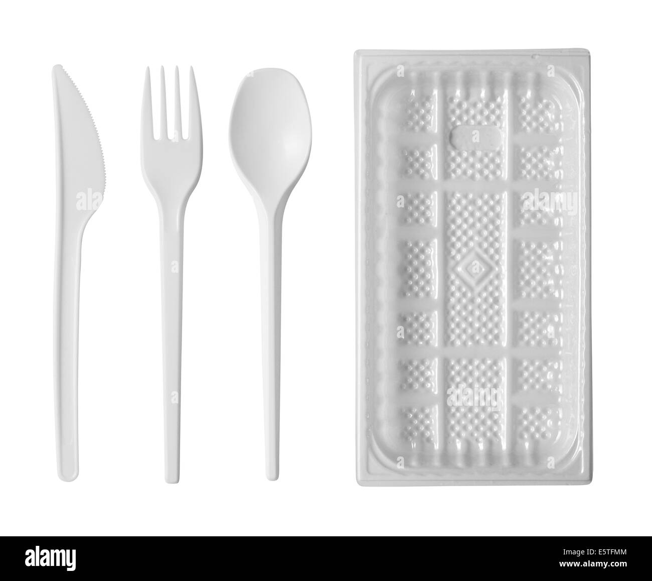 plastic disposable tableware isolated on white background Stock Photo