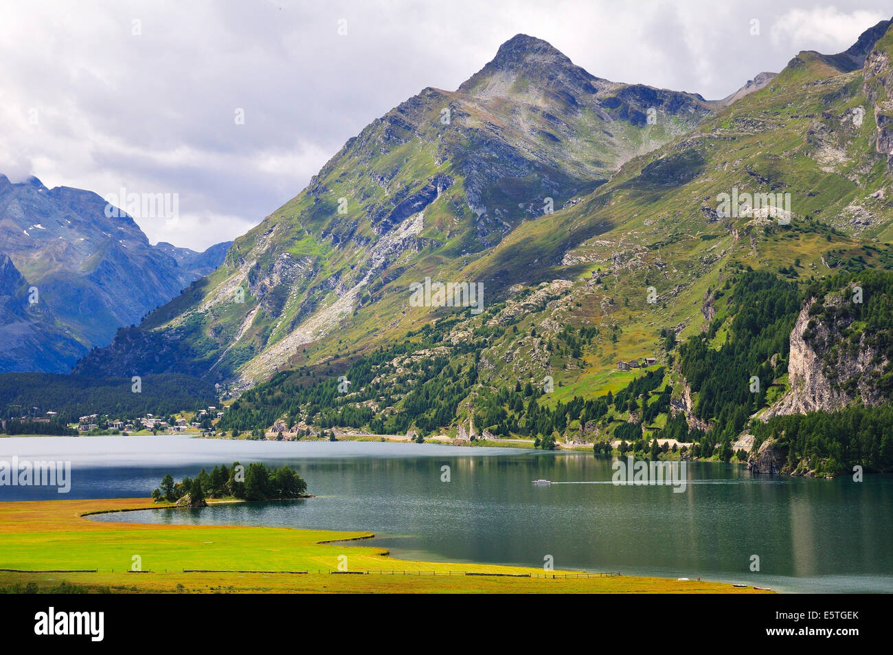 View over the alluvial land of the river Aua da Fedoz towards Plaun da Lej,  Engadin, Canton of Graubünden, Switzerland Stock Photo - Alamy