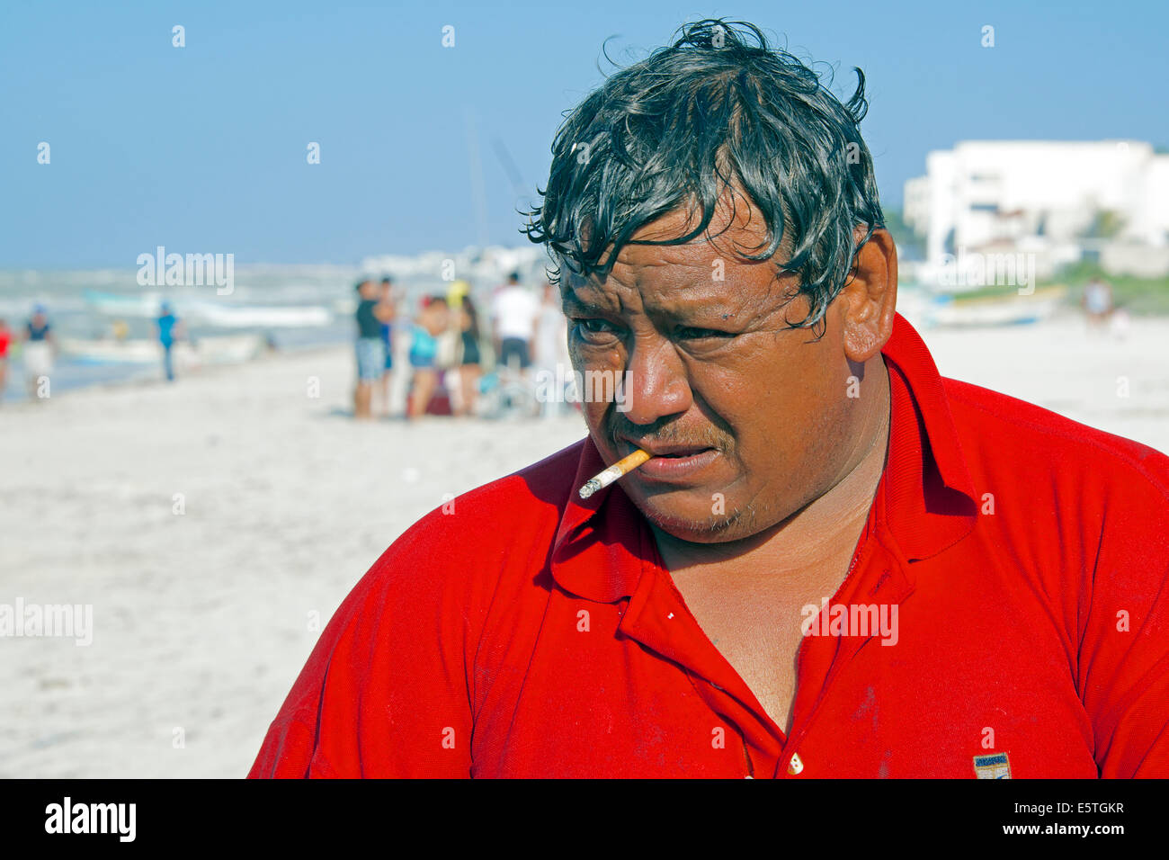 Portrait fisherman Progreso Beach Yucatan Mexico Stock Photo