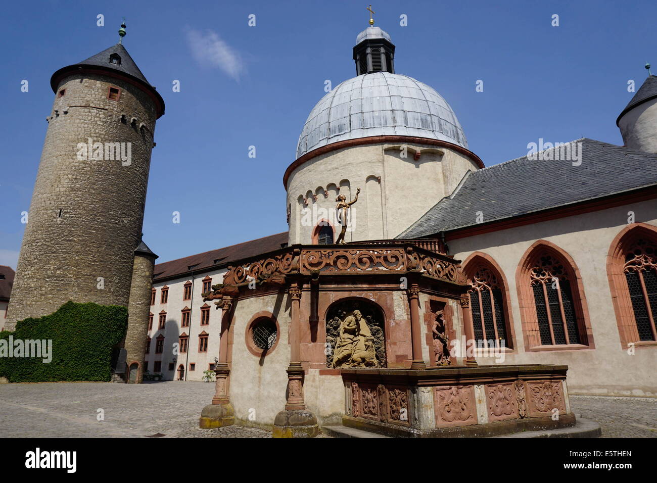 Maschikuli Tower and the Marienkirche, Marienberg Fortress, Wurzburg, Bavaria, Germany Stock Photo